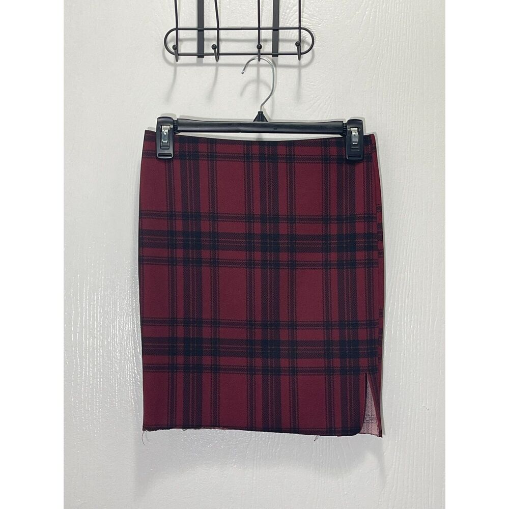 A. Byer Women's Burgundy Plaid Pencil Skirt
